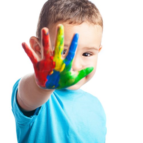 child one hand painted on a white background
