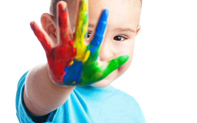 child one hand painted on a white background